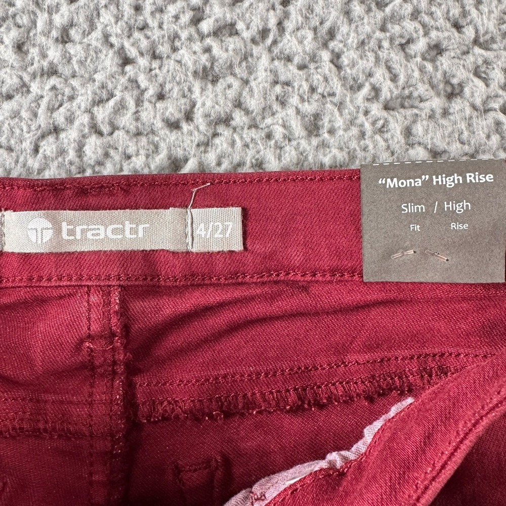 TRACTR MONA Burgundy Port Royal High Rise Stretch Cut Off Crop Jeans Sz 4/27 NWT - Picture 9 of 11